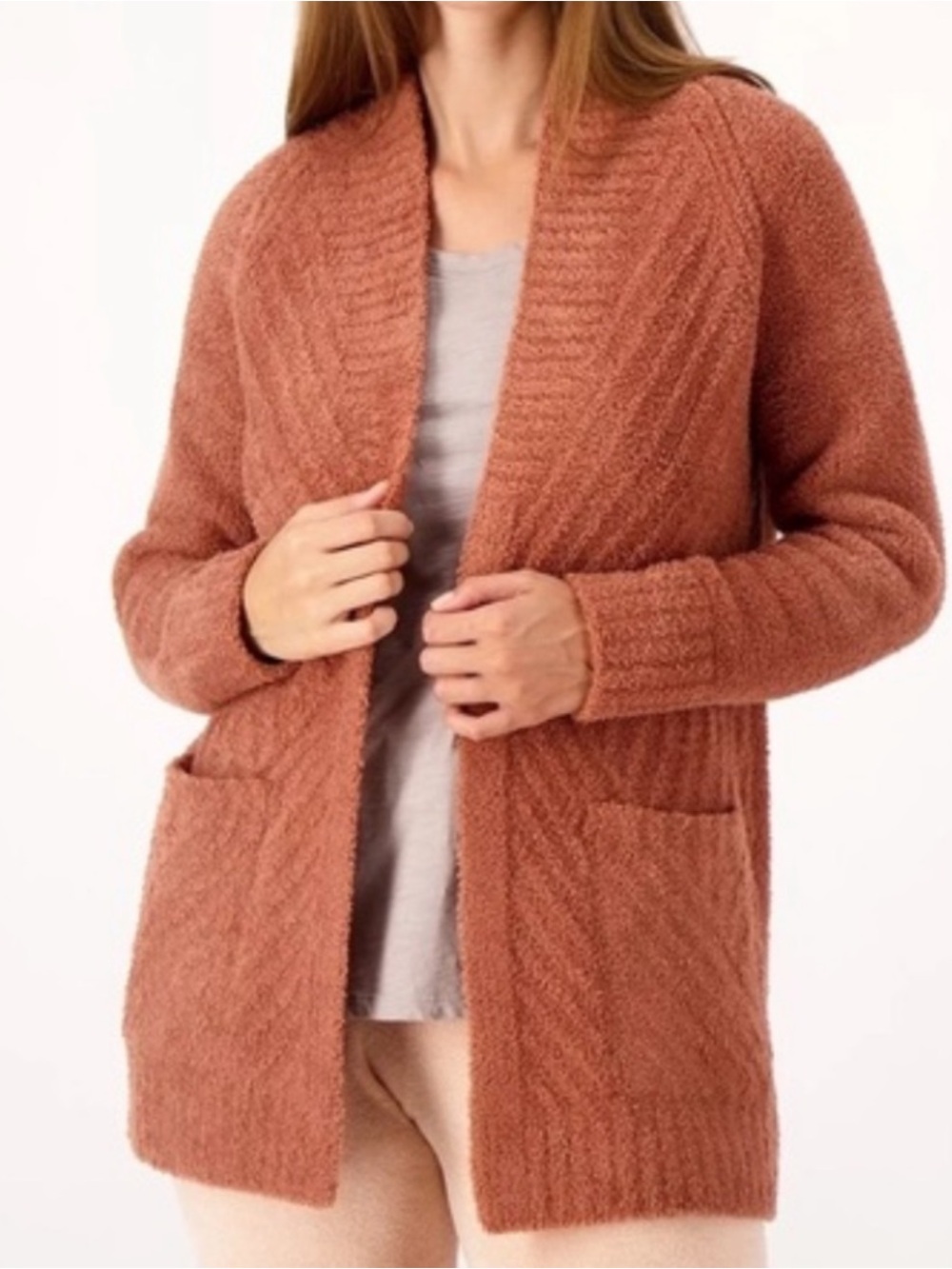 Barefoot Dreams CozyChic Lite Orange Rust Ribbed Cardigan Size XL